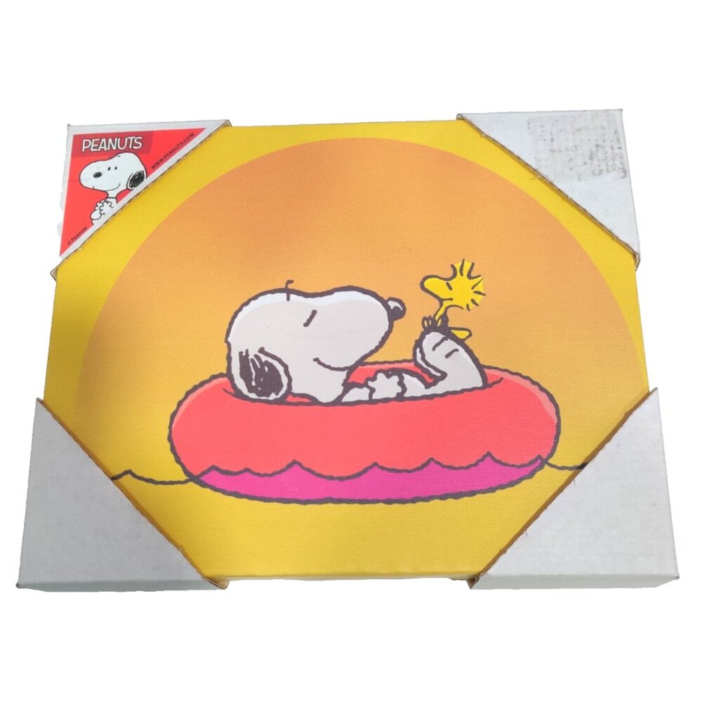Peanuts Canvas Art Print  Snoopy Woodstock On Red Swim Raft Floaty 8.25x10.5"